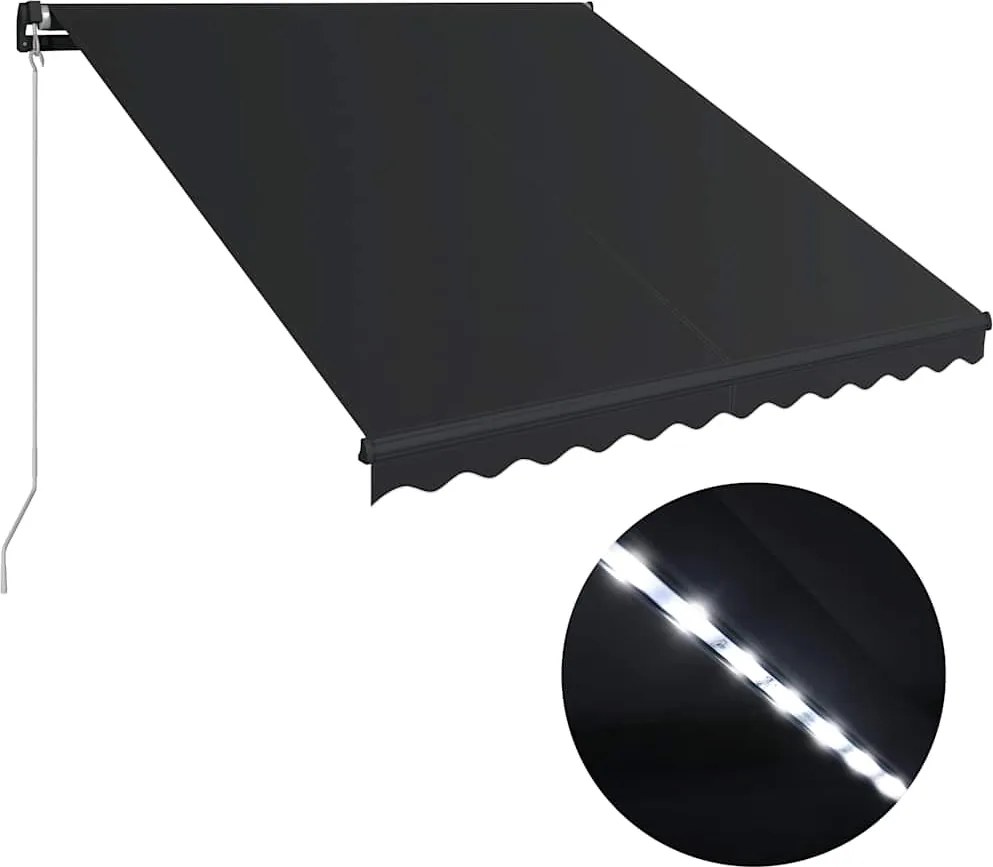 vidaXL antracitszürke kézzel kihúzható LED-es napellenző 350 x 250 cm