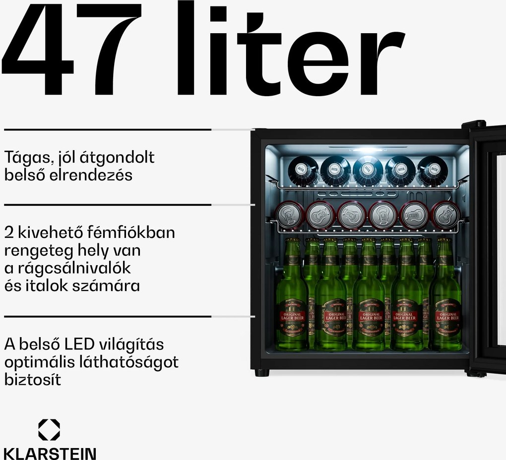 Klarstein Beersafe italhűtő tükrös üvegezett ajtóval | 44 x 48 cm | LED belső világítás