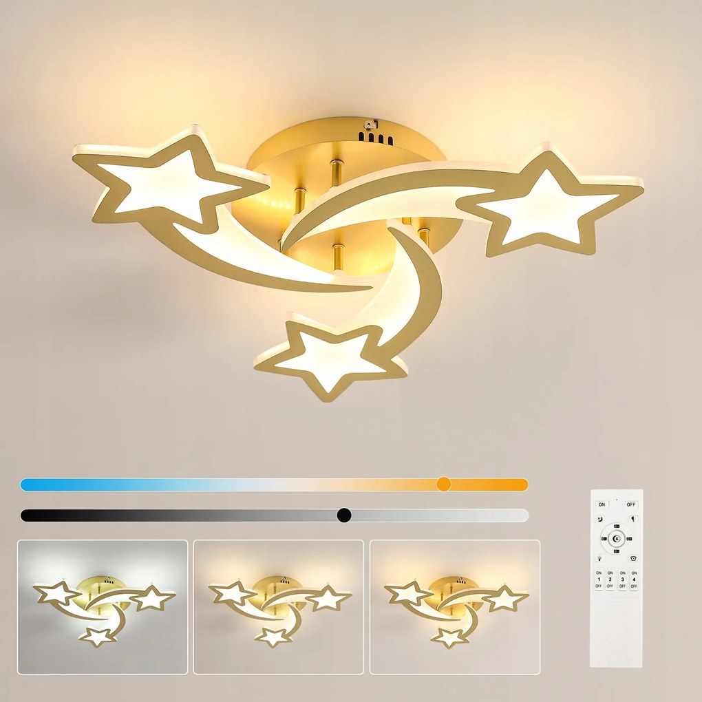 Lampa Sufitowa Plafon Led Złota Nowoczesna Sypialni Ściemnialna+pilot 30W