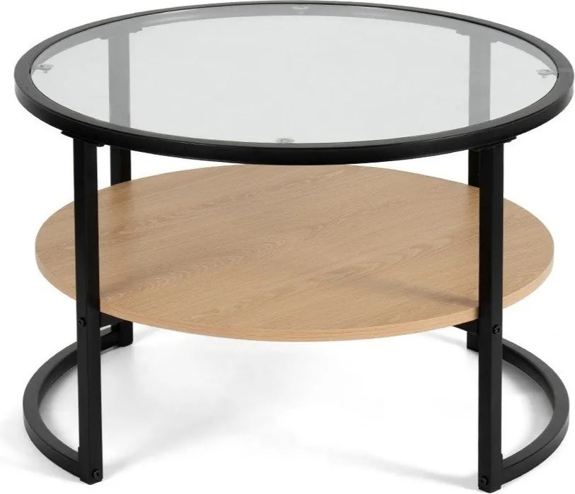 Fekete-natúr színű kerek dohányzóasztal tölgyfa dekorral ø 68 cm Zanu – Bonami Essentials