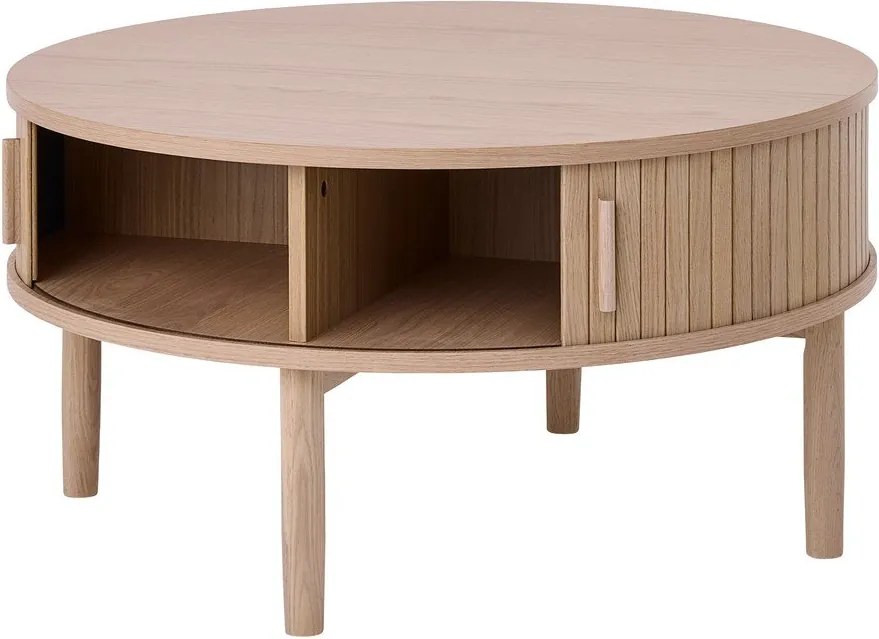 Világos natúr színű kerek dohányzóasztal tölgyfa dekorral ø 85 cm Meta – Unique Furniture