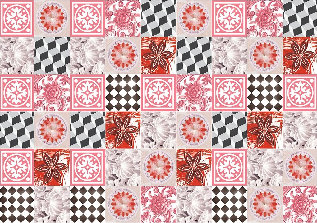 Tapéta Virágos geometria Retro dísz fekete-fehér kontraszt 200x140+ragasztó