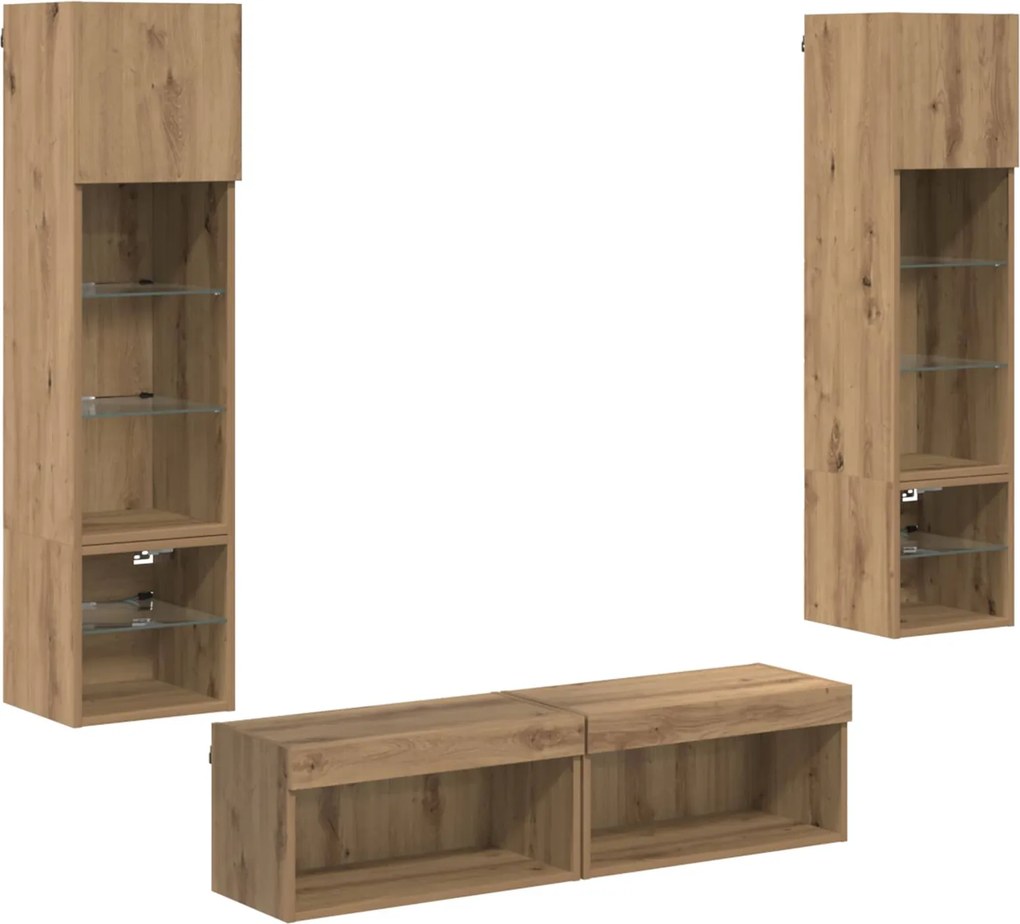 vidaXL TV faliszekrény LED -es lámpákkal 6 pcs Artisan tölgy Faanyag