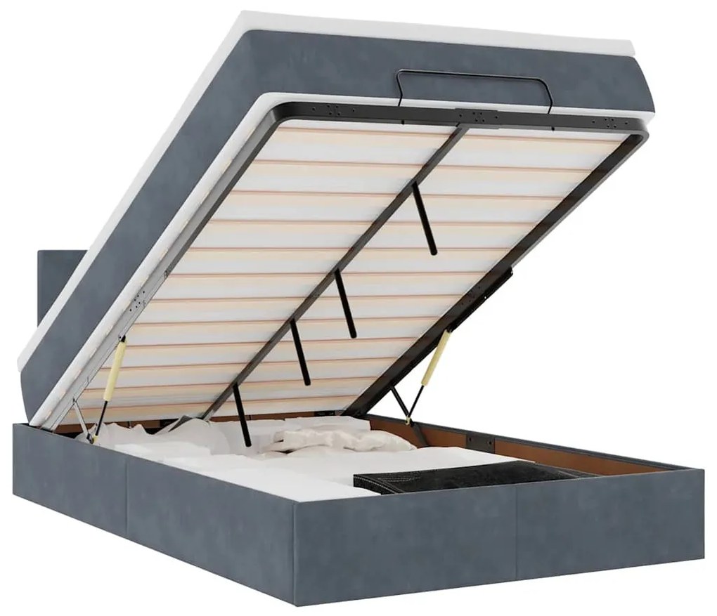 sötétszürke bársony ottomán ágy matraccal & LED-ek 120x190cm