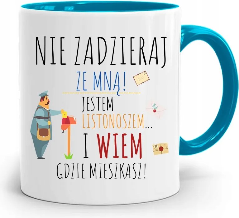 Kék Bögre Ajándék Postásnak Vagyok nyomott mintával