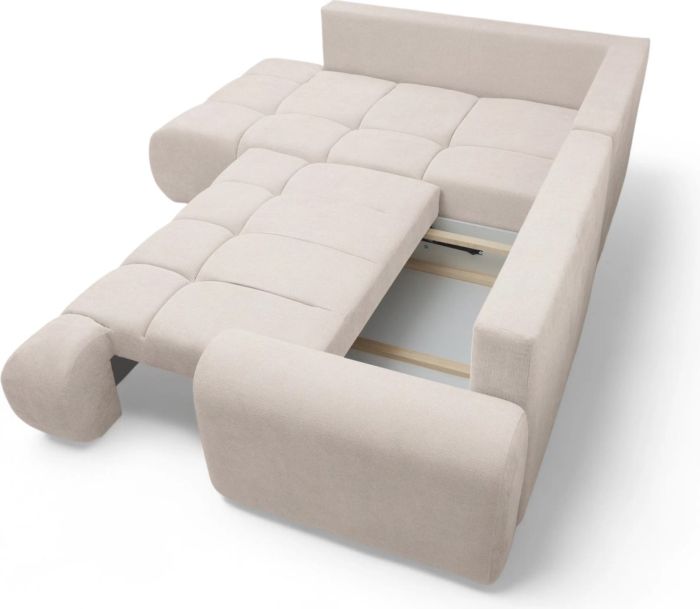 Lutario L bal oldali sarokkanapé ágyneműfunkcióval - bézs Venice 2026 vízlepergető szövet