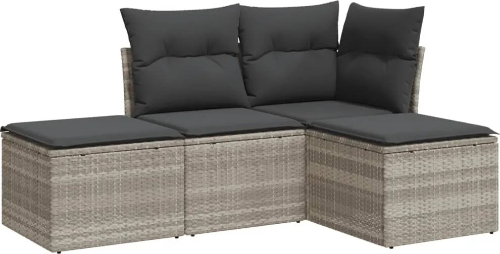 vidaXL 4 részes világosszürke polyrattan kerti ülőgarnitúra párnákkal
