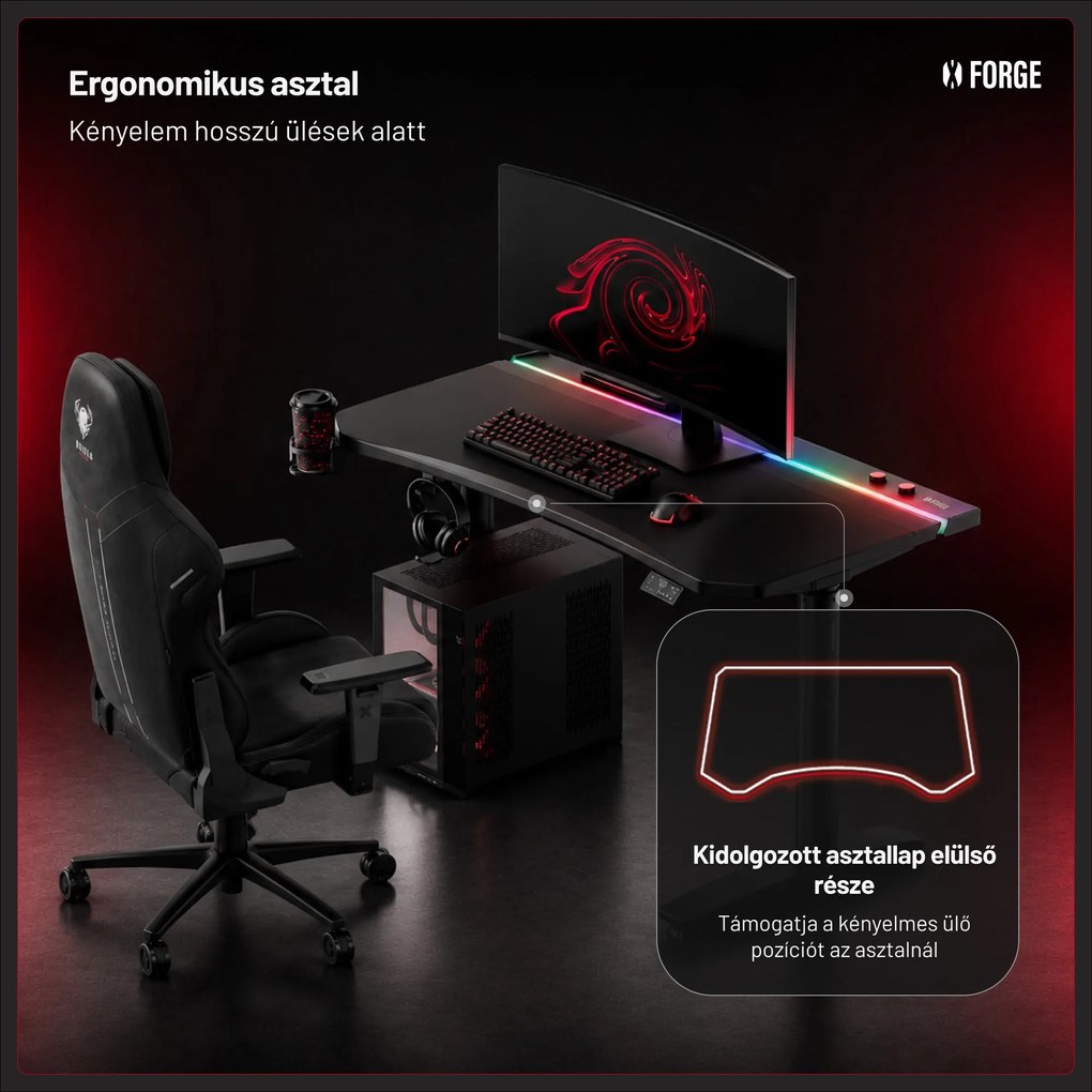 Elektromos RGB gamingasztal tartókkal, fekete, 120 cm: Diablo X-Forge 1200