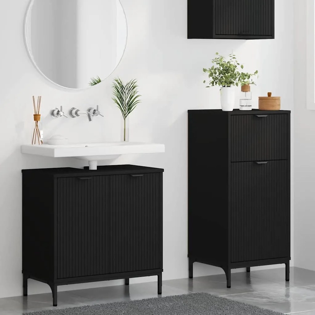 Fürdőszoba bútor szett 2 pcs Fekete 39.5 x 36 x 88 cm Faanyag
