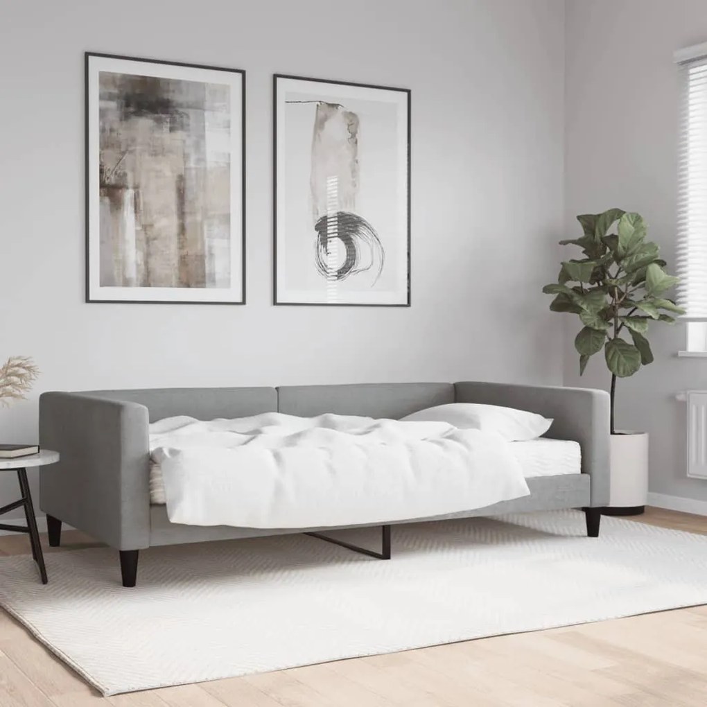 világosszürke szövet kanapéágy matraccal 100 x 200 cm