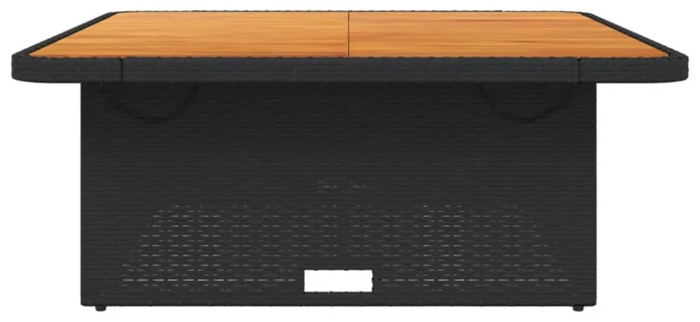 fekete polyrattan és akácfa kerti asztal 110 x 110 x 71 cm