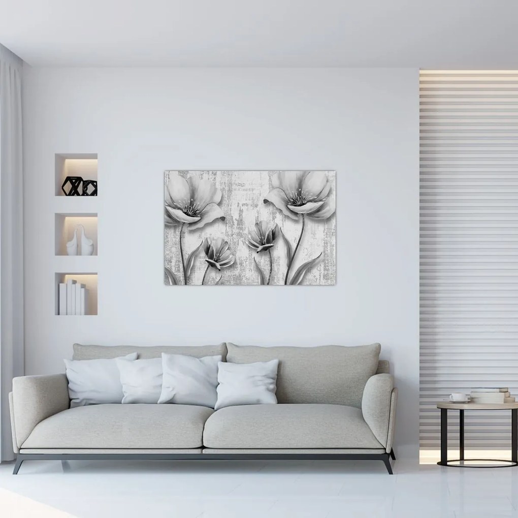 Kép - Fekete-fehér virágok a háttérben (90x60 cm)