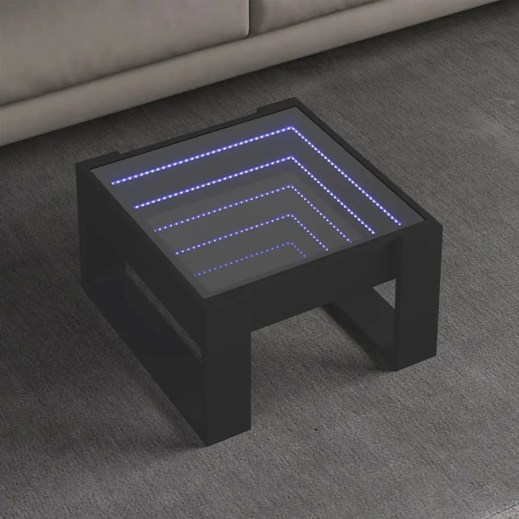 Fekete végtelen hatású LED-es dohányzóasztal 50 x 53 x 30 cm