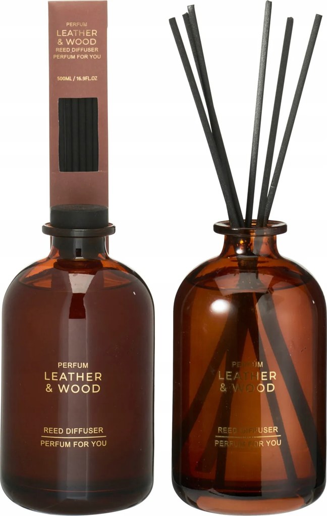 Aroma Diffúzor Üveg 500 ML Bőr És Fa 8,5X15,5CM Rattan Pálcikák