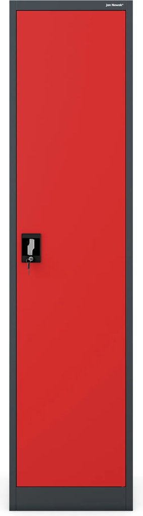 Zárható irattároló szekrény antracit-piros: ALEX 450 x 1850 x 400 mm