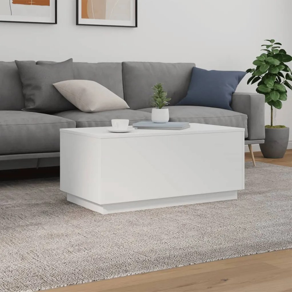 Fehér dohányzóasztal LED-lámpákkal 90x50x40 cm
