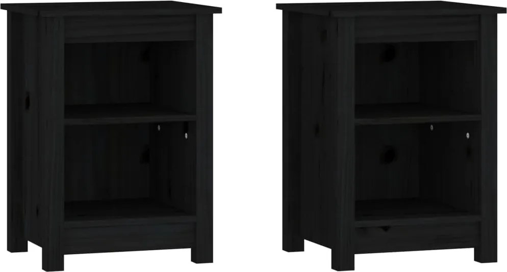 vidaXL 2 db fekete tömör fenyőfa éjjeliszekrény 40 x 35 x 55 cm