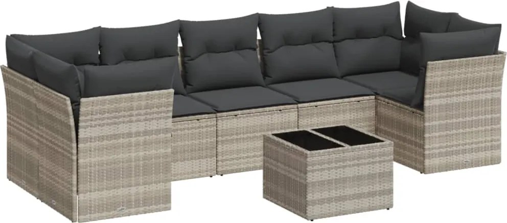 vidaXL 8 részes világosszürke polyrattan kerti ülőgarnitúra párnával