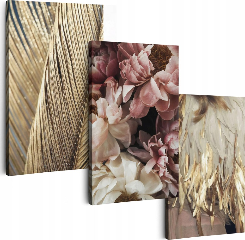 Vászonkép 180x70 cm Arany 3db Nappali falikép Triptyk