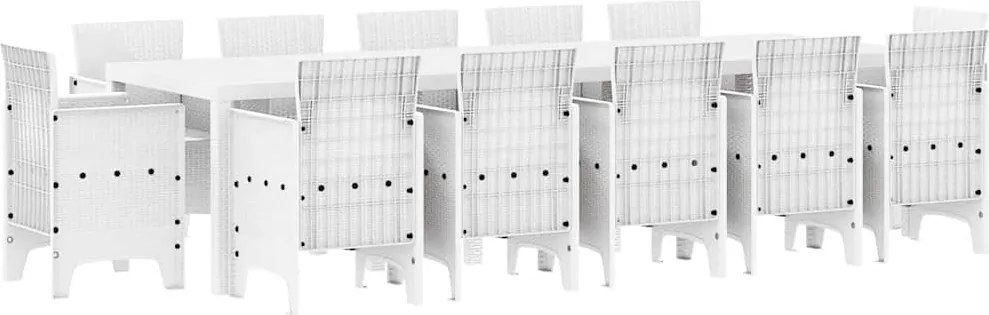 vidaXL Kert étkező szett 13 pcs Fehér Poli rattan
