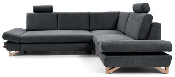 Ággyá nyitható, kárpitozott L-alakú sarokkanapé tárolóhellyel, AVESTA, jobb oldali, antracit