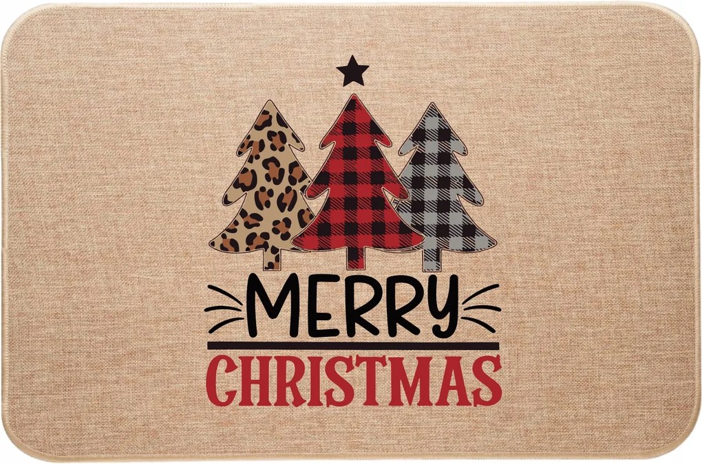 Karácsonyi Lábtörlő lenvászon Merry Christmas kockás karácsonyfa