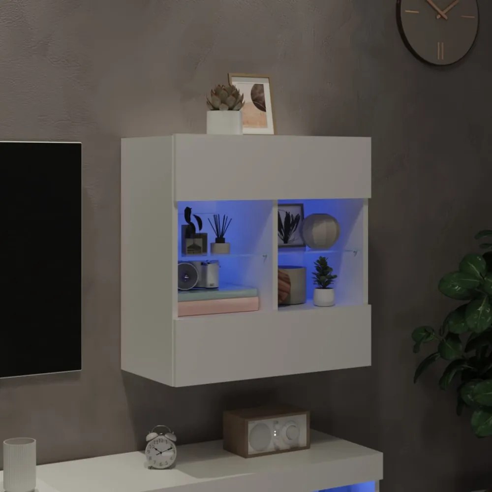 fehér falra szerelhető TV-szekrény LED-lámpákkal 58,5x30x60,5cm