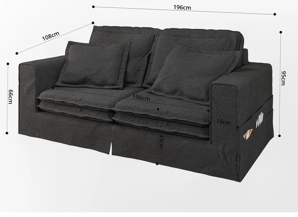 Fekete kanapé 196 cm Nora – Ropez