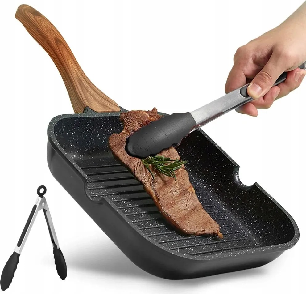 Öntöttvas Grill Serpenyő Robusztus Nehéz Indukciós Gáz 28X28CM