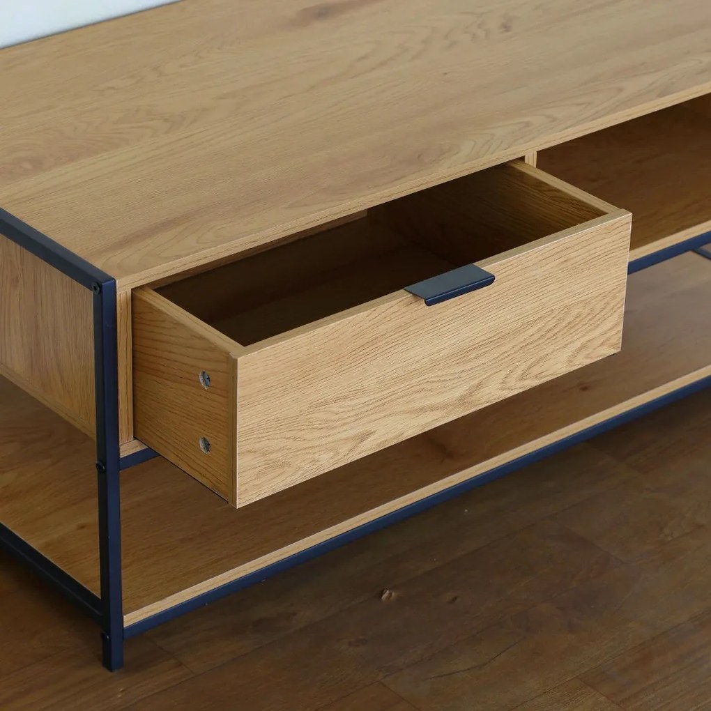 KÉSZLETKISÖPRÉS! Intenso Home dohányzóasztal fiókkal 100 x 50cm (Aranytölgy) | Masszív fém váz, praktikus fiók