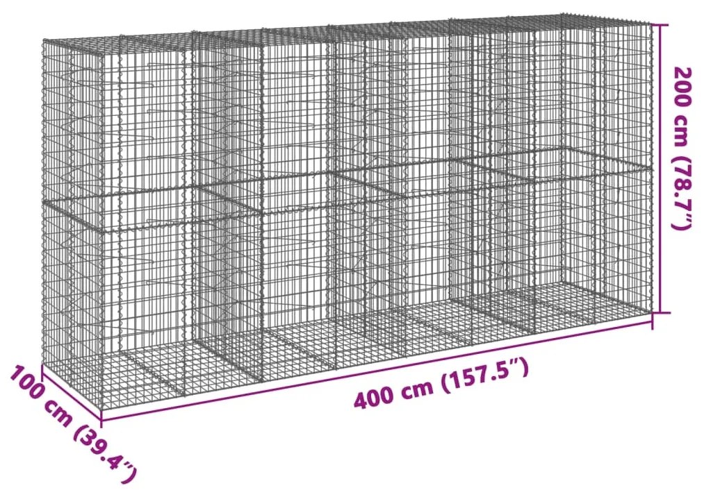 horganyzott vas gabion kosár fedéllel 400 x 100 x 200 cm