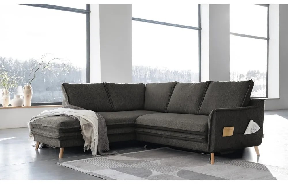 Sötétszürke kinyitható sarokkanapé (bal oldali) Charming Charlie – Miuform