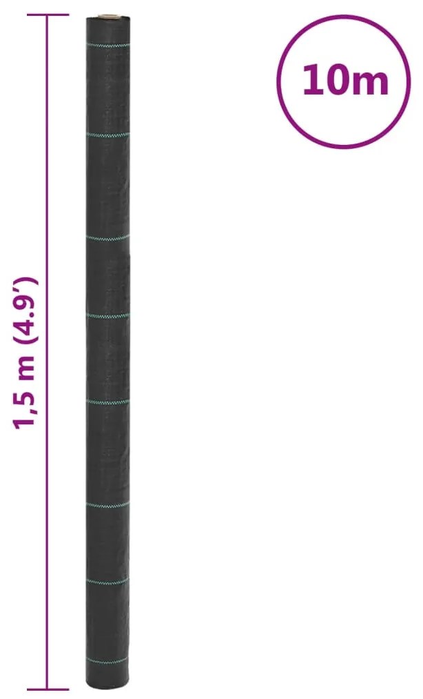 fekete PP talajtakaró membrán 1,5x10 m