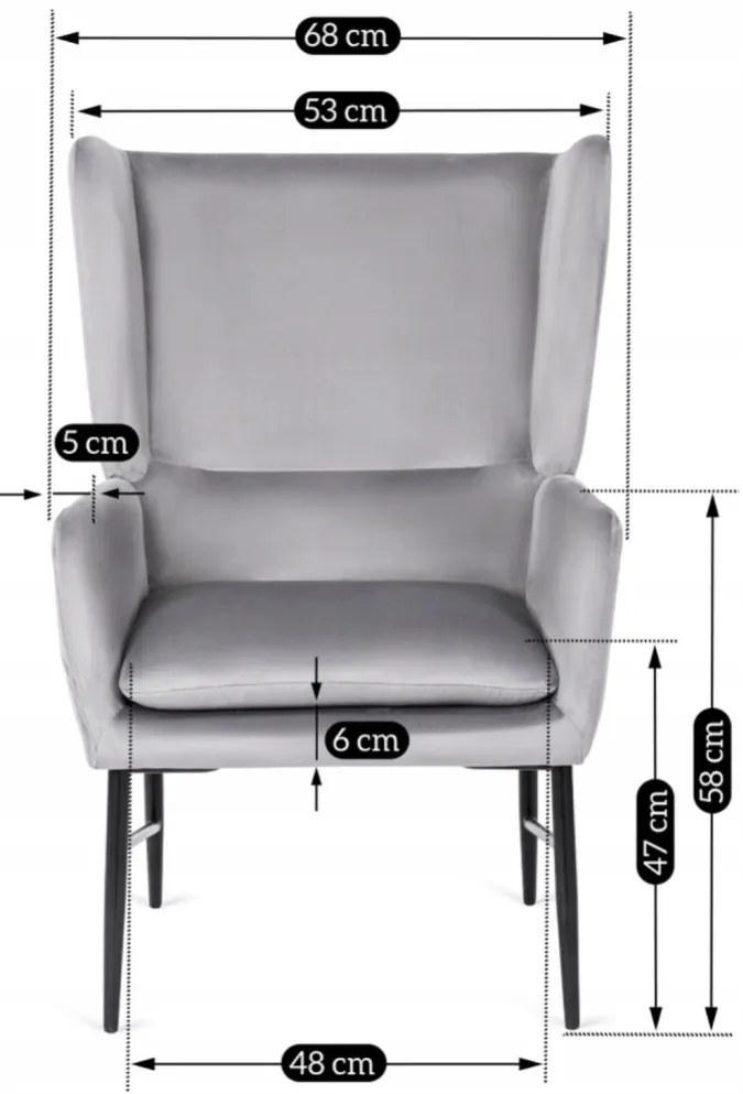 Fotel Szürke Bársony Kárpitozással. ANDRES