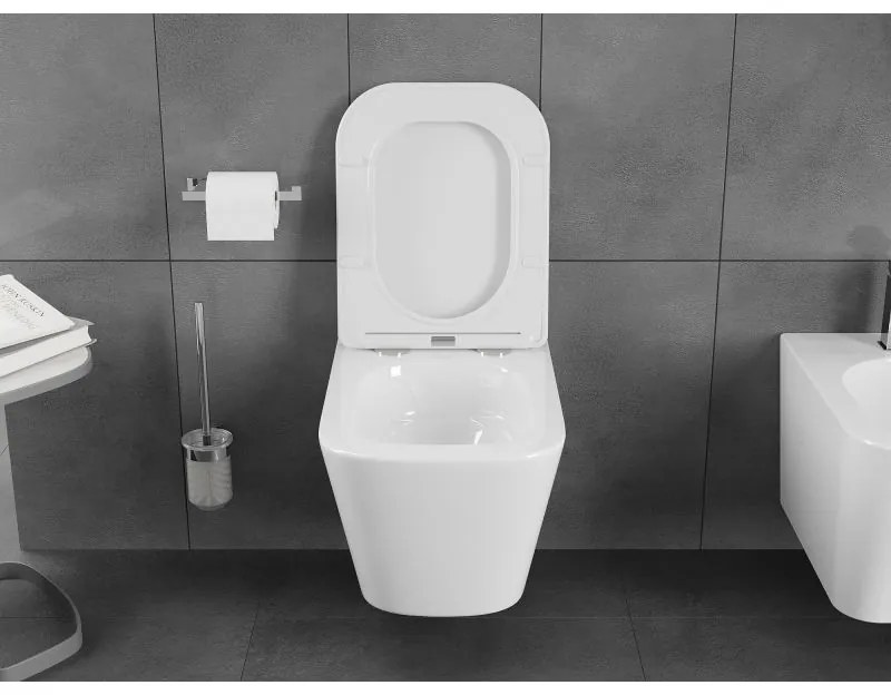 Mexen Teo, falra akasztható wc csésze 510x345x340 mm, Perem nélküli Tornado + duroplast wc ülőke, fényes fehér, 30850600T