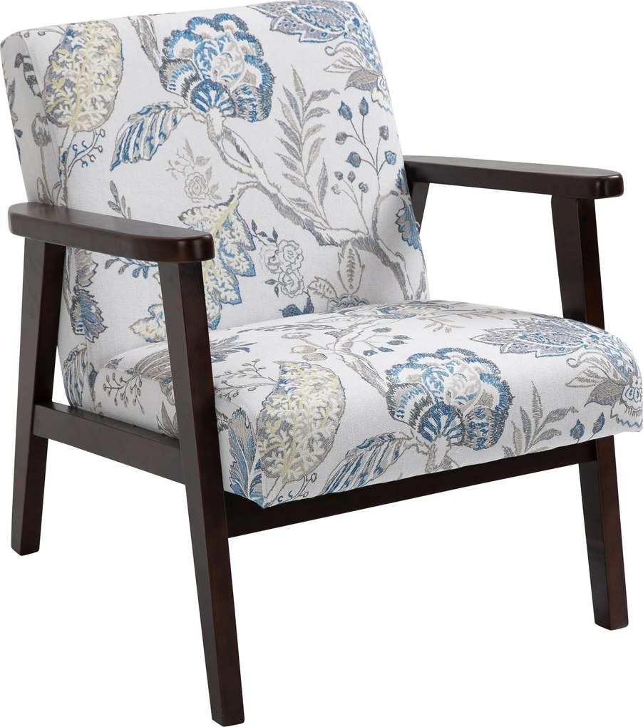 HOMCOM Kárpitozott Fotel Fa Karfákkal és Legnagyobb Légáteresztő Szövetből Otthonra és Irodába, Virágmintás, 68.5x78.5x75cm | Aosom