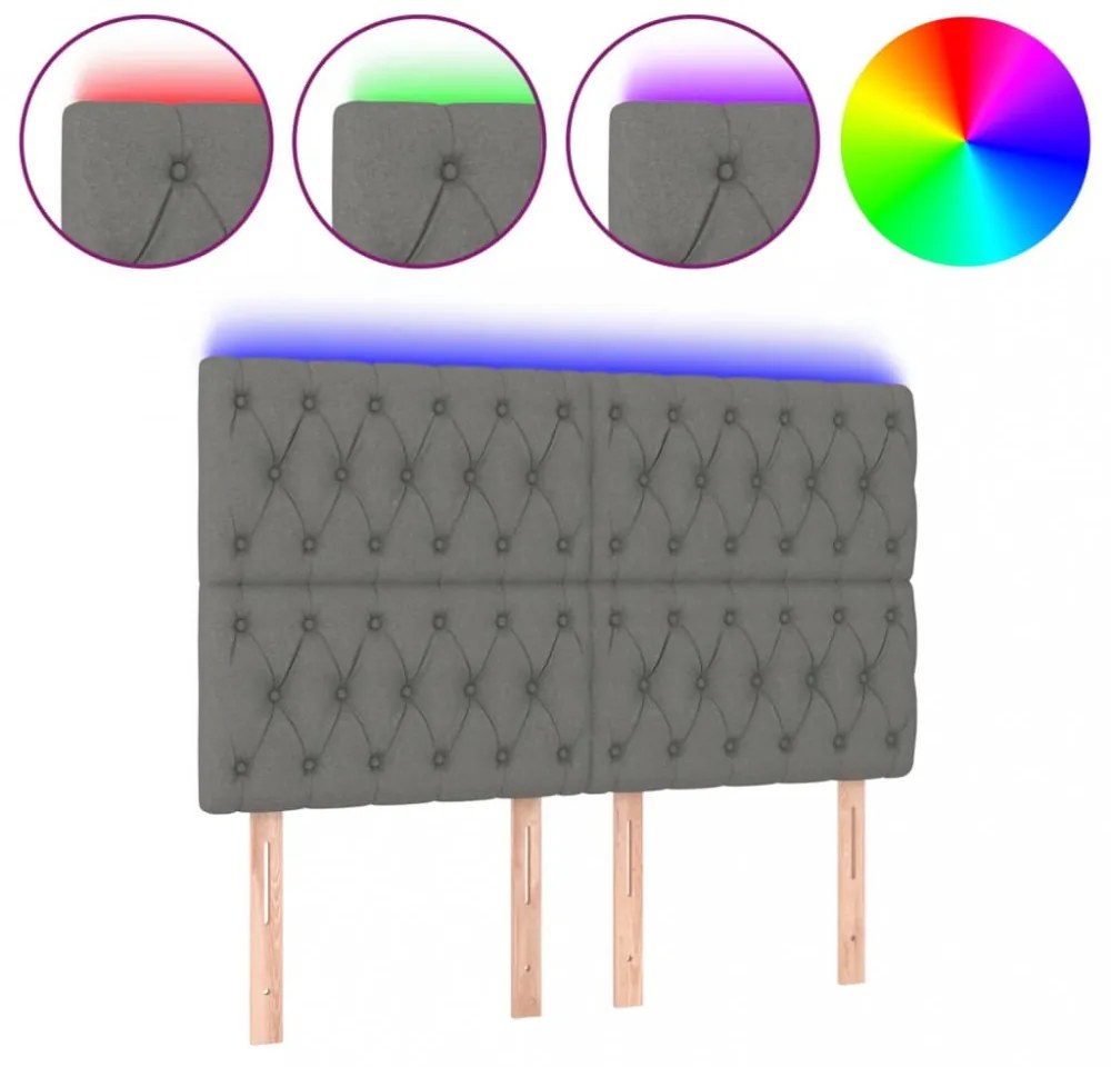 sötétszürke szövet LED-es fejtámla 144x7x118/128 cm