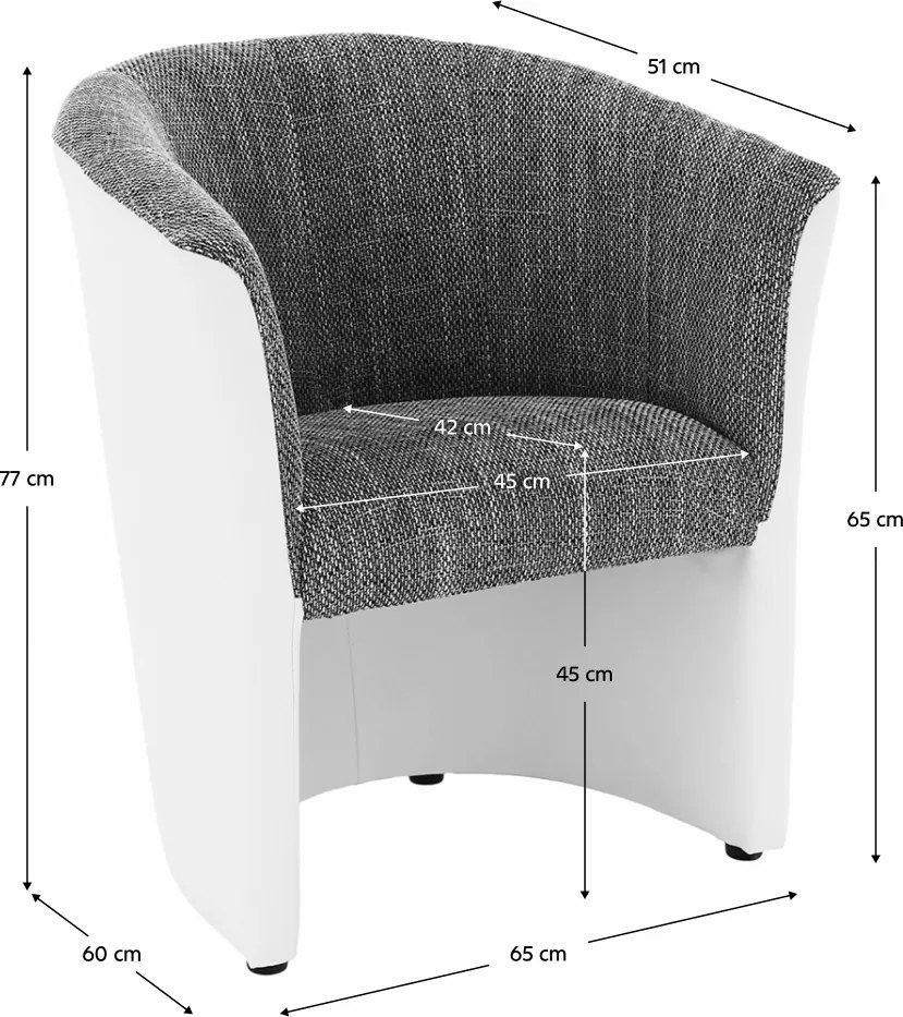 Klub fotel, fehér textilbőr / szürke szövet, CUBA