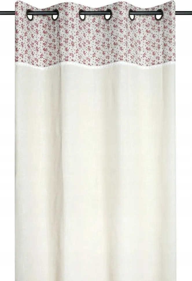 Kész függöny Ginny 140x260 cm piros virágok áttetsző pamut Boho
