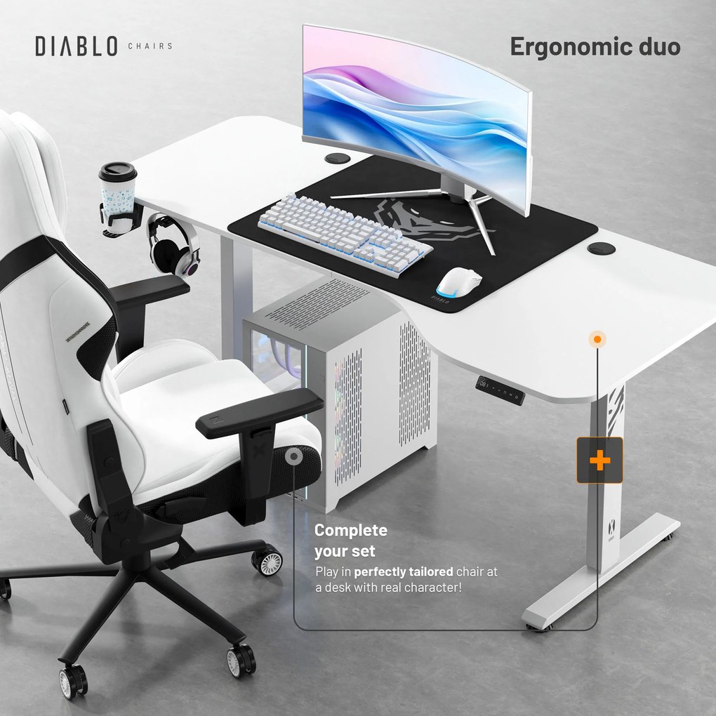 Magasságban állítható íróasztal 160 cm fehér: Diablo X-Tensio 1600