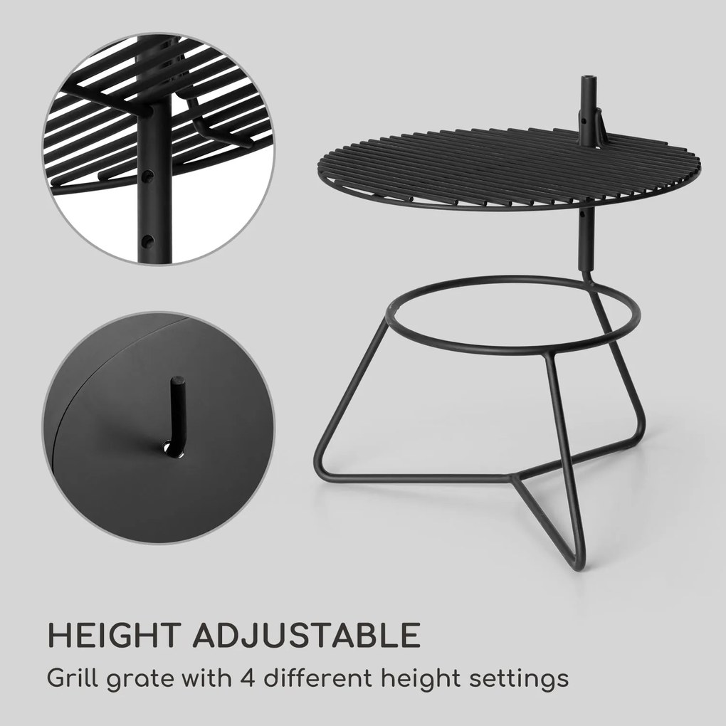 Blumfeldt Orbit, 3 az 1-ben acél tűzrakóhely, Ø 60 cm, 40 cm grill, asztal, fekete