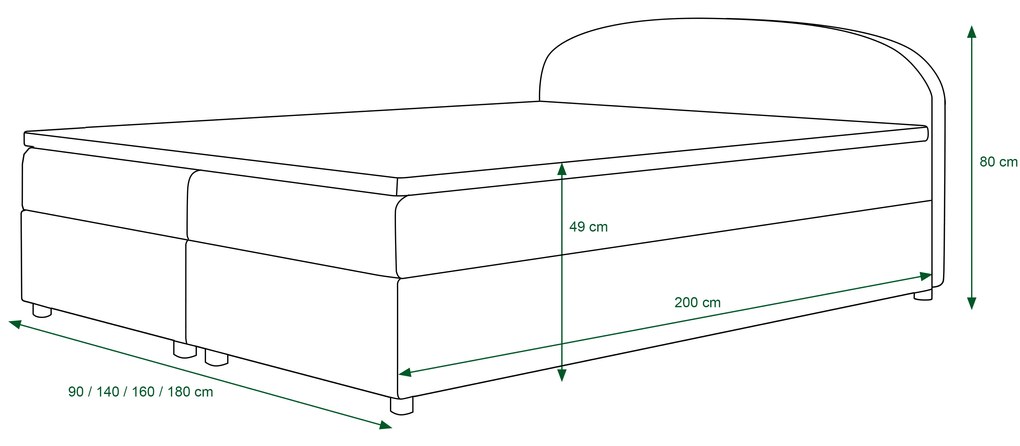 Franciaágy  Boxspring 180 cm Brick (fekete + hullám minta) (matraccal és tárolóhellyel). 1046409