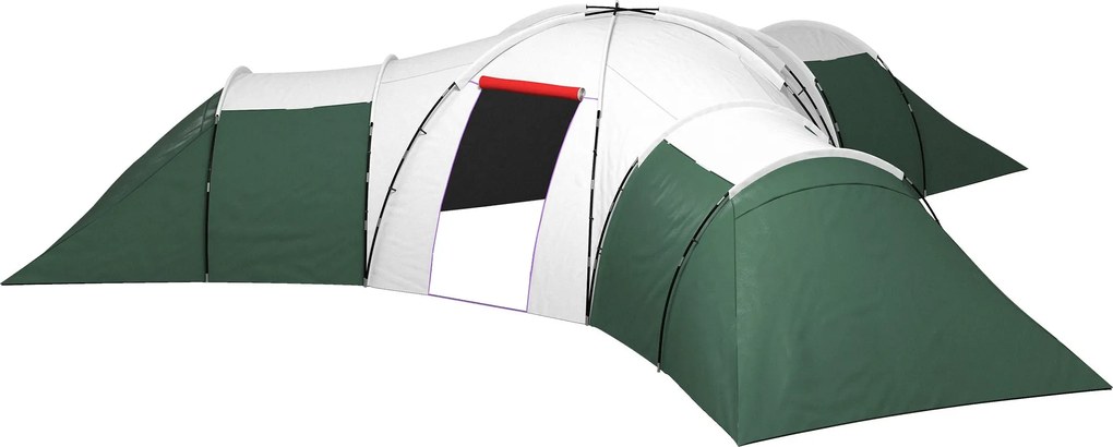 Outsunny Alagúttáborozó Sátor, 6-9 Fős Családi Sátor 3 Hálószobával, Nappalival, Terasszal, Hordozótáskával, 2000mm Vízálló Oxford, Kerthez, Zöld | Ao
