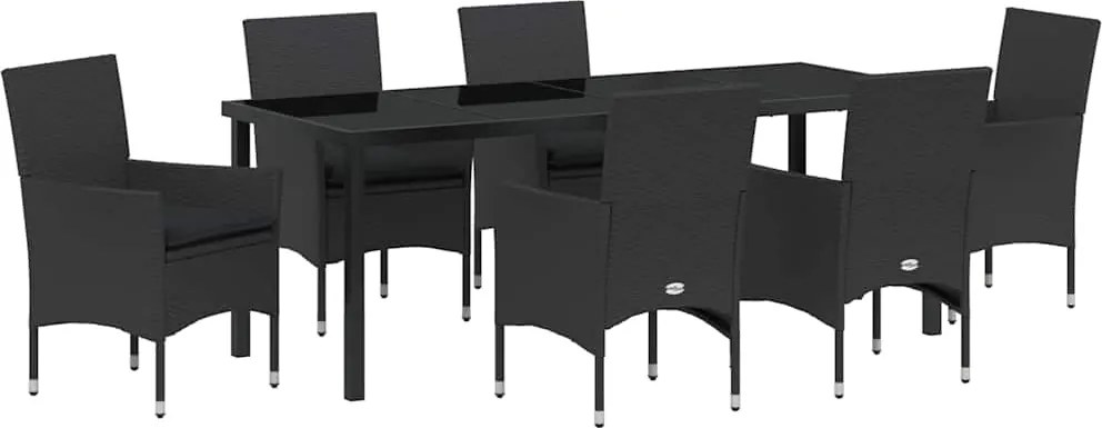 vidaXL Kert étkező szett párnával 7 pcs Fekete polirattan