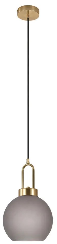 Luton függőlámpa, matt füstös üveg, rézszínű foglalat, gömb alakú, 20 cm, 150 cm-es szövetkábel