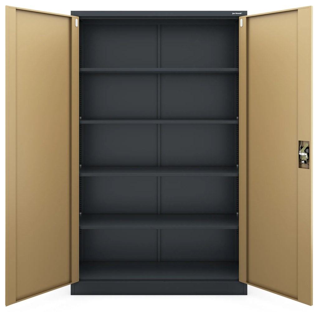 Fém irodai iratszekrény, széles, antracit/dió, 1150x1850x400 mm: JAN II Eco Design