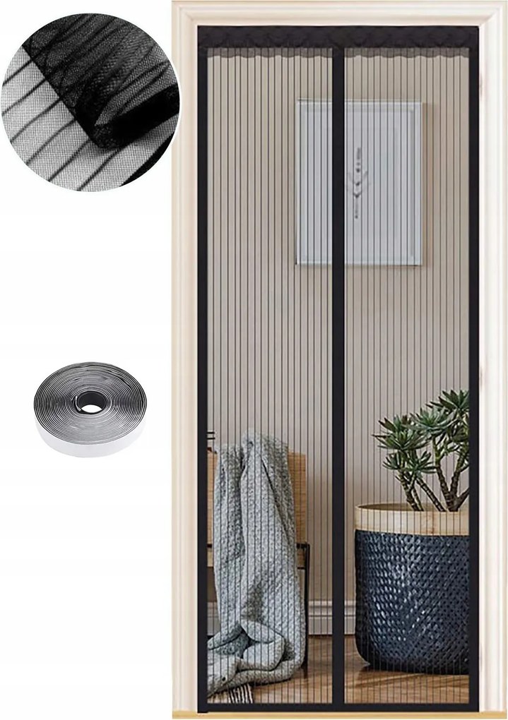 Mágneses szúnyogháló ajtóra, fekete 90x200 cm