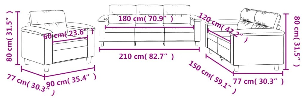 vidaXL 3 részes tópszínű mikroszálas szövet ülőgarnitúra párnákkal