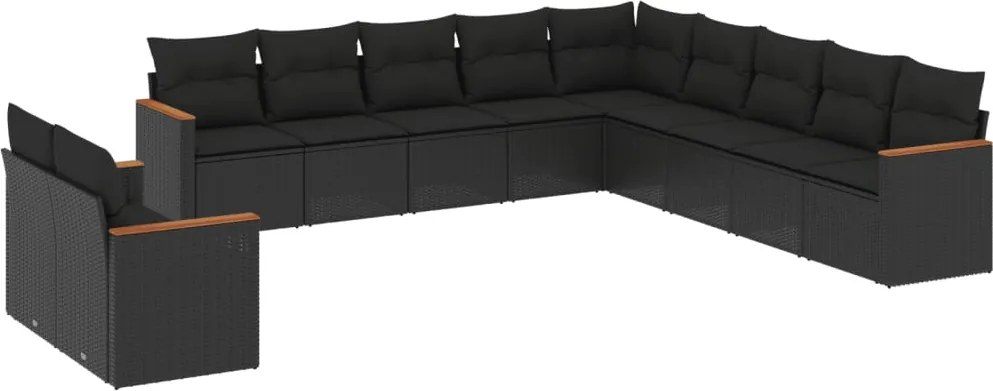 vidaXL 11 részes fekete polyrattan kerti ülőgarnitúra párnákkal
