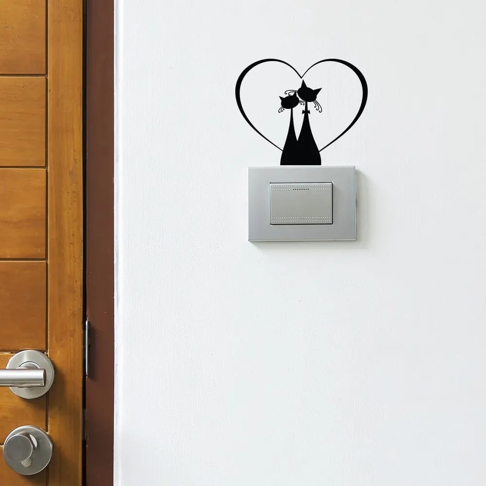 Cat Couple fekete villanykapcsoló matrica - Ambiance